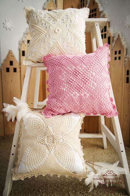 Lace Crochet Pillow Cover - Country Decor, Housewarming Gift - image 1