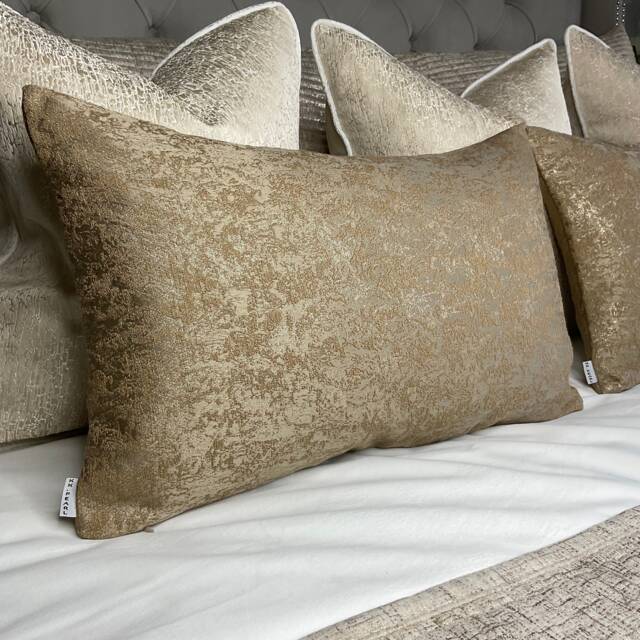 Gold Pillow Cover, Luxury Textured Rectangle Cushion Throw Brass Shimmer Designer Fabric - Double Sided Diana - image 1