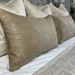 Gold Pillow Cover, Luxury Textured Rectangle Cushion Throw Brass Shimmer Designer Fabric - Double Sided Diana - thumbnail 3