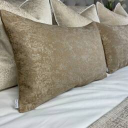Gold Pillow Cover, Luxury Textured Rectangle Cushion Throw Brass Shimmer Designer Fabric - Double Sided Diana - thumbnail 2