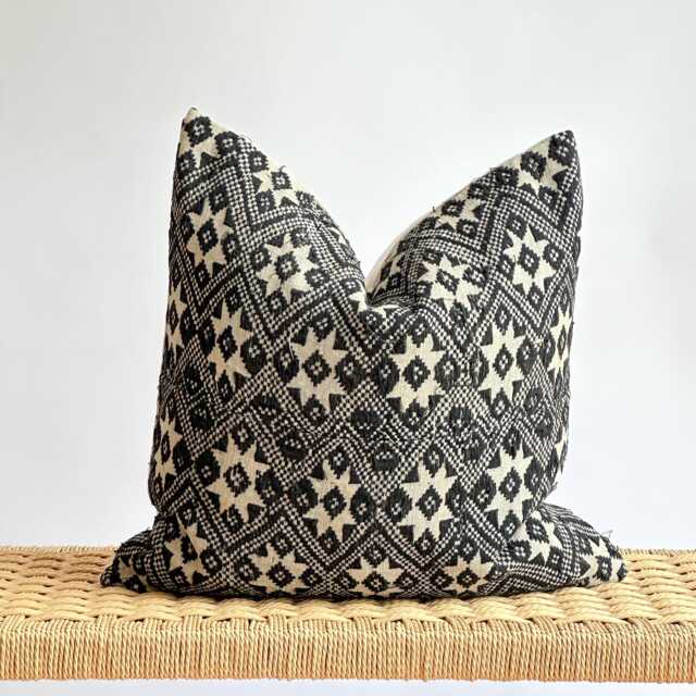 Black Neutral Tribal Hemp Hand Woven Natural Dye Color Lumbar Pillow Cover - image 1
