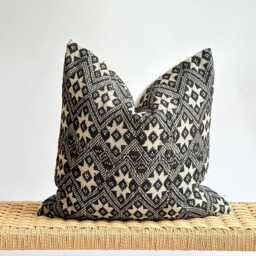 Black Neutral Tribal Hemp Hand Woven Natural Dye Color Lumbar Pillow Cover - thumbnail 1