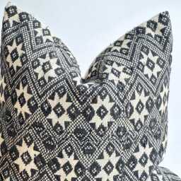 Black Neutral Tribal Hemp Hand Woven Natural Dye Color Lumbar Pillow Cover - thumbnail 2