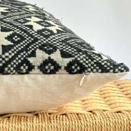 Black Neutral Tribal Hemp Hand Woven Natural Dye Color Lumbar Pillow Cover - thumbnail 3