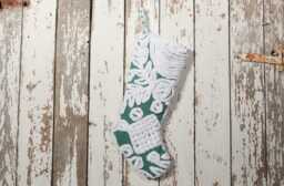 Green & White - Lush & Fluffy Vintage Chenille Christmas Stocking Flower
