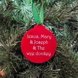 "Bauble Shaped Decoration ""Jesus, Mary & Joseph The Wee Donkey" - thumbnail 1