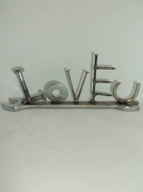 Love U Welded Metal Art Recycled Wrench Sculpture, Valentine's Gift - image 1