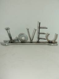 Love U Welded Metal Art Recycled Wrench Sculpture, Valentine's Gift - thumbnail 1