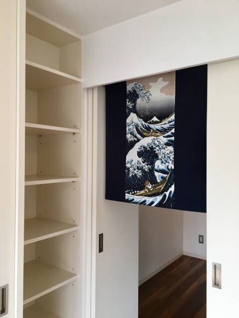 Japanese Shiba Dog Noren, Navy Blue Curtain, Tsunami Japanese Fabric, Noren Wall Tapestry, Fabric Panel, Kawaii - image 1