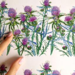 Wall Decals Thistle 2-Set, Home D??cor, Removable Interior Decals, Hand Painted For Tiles, Walls, Furniture By Easysweethome - thumbnail 2