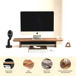 Desk Monitor Riser With Storage, Custom Walnut Shelf Organizer, Personalized Stand For Home Office Setup - thumbnail 4