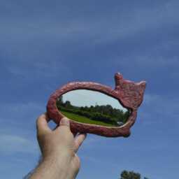 Pink Cat Mirror, Wall Hanging Mirror, Decorative Cat Decor, Lover Gift, House Warming Teacher Shaped Mirror - thumbnail 2