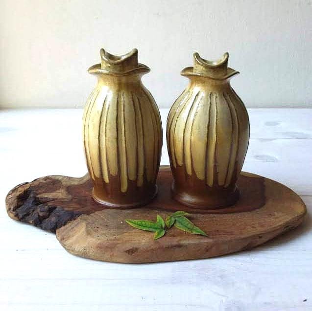 Ceramic Candlesticks, Set Of Two Candlesticks , 2 Pottery Candle Sticks, Beige Candleholder, Brown Lovers Gift - image 1
