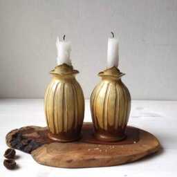Ceramic Candlesticks, Set Of Two Candlesticks , 2 Pottery Candle Sticks, Beige Candleholder, Brown Lovers Gift - thumbnail 3