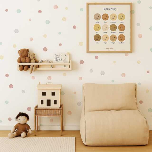 Pastel Polka Dot Wall Decals - Fabric Peel & Stick Watercolour For Nursery, Kids Room Playroom - image 1