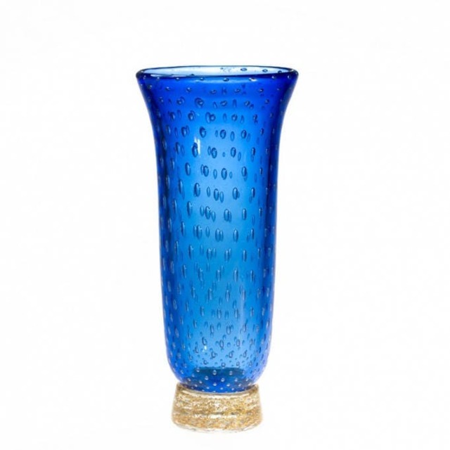 Handmade Murano Glass Vase Blue Ballotton Vase With Gold Leaf - image 1