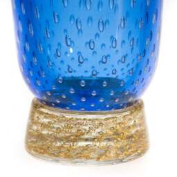 Handmade Murano Glass Vase Blue Ballotton Vase With Gold Leaf - thumbnail 3