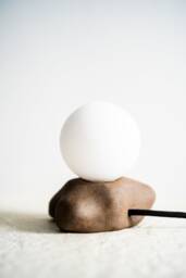 Brown Ceramic Minimalist Table Lamp For Cozy Bedroom & Livingroom Lighting Unique Textured - thumbnail 1