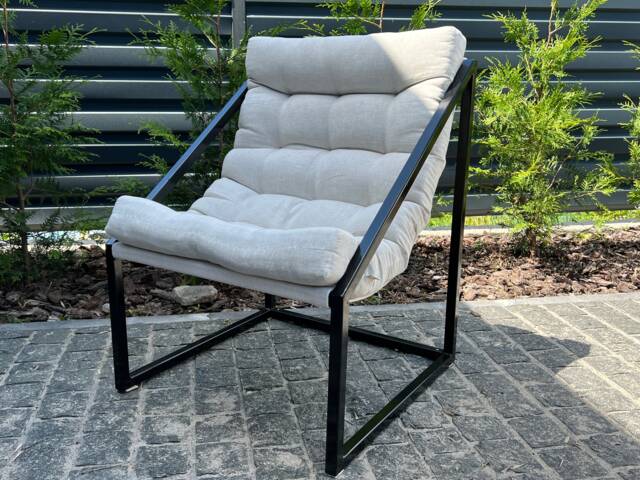 Metal Armchair Lounge Sling Steel Chair Thick Linen Fabric With Hemp Filled Cushion Modern Minimalist Scandinavian Hand Made To Order - image 1