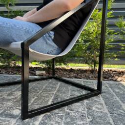 Metal Armchair Lounge Sling Steel Chair Thick Linen Fabric With Hemp Filled Cushion Modern Minimalist Scandinavian Hand Made To Order - thumbnail 4