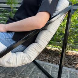 Metal Armchair Lounge Sling Steel Chair Thick Linen Fabric With Hemp Filled Cushion Modern Minimalist Scandinavian Hand Made To Order - thumbnail 3