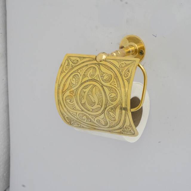 Solid Brass Toilet Paper Holder With Sliding Cover, Handcrafted Powder Room Roll - image 1