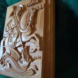 Hand Carved Byzantine Icon St. George Christian Wall Hanging Wood Art Woodcarving Woodcraft Home D??cor 9, 45 X 12, 20??? - Made To Order - thumbnail 3