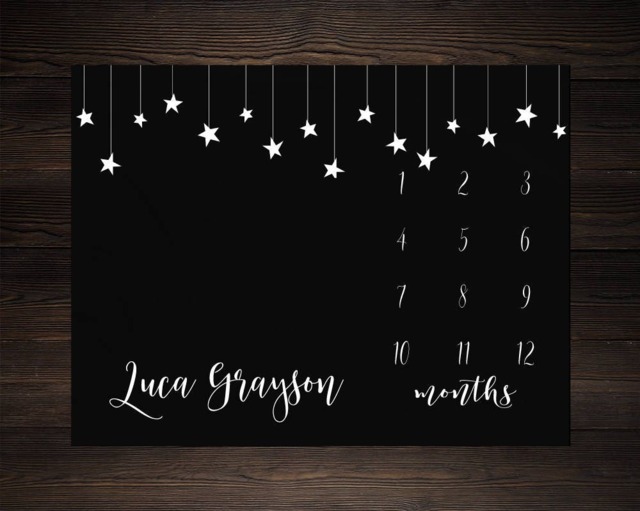 stars Milestone Blanket Monthly Baby Growth Tracker Minky Fleece Shower Newborn Gift For Gender Neutral Boy - image 1