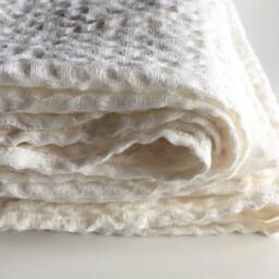 Ivory White Linen Waffle Blanket Twin/Queen Size Bedspread - thumbnail 2