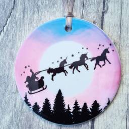 Unicorn Reindeer Silhouette Ceramic Ornament. Christmas Tree Decoration, Eve Box