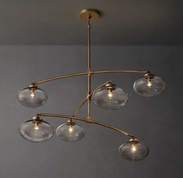 1950's Mid-Century Modern Brass Chandelier 6 Lights Mobile Round Chandelier-Pendant Light Sputnik Chandelier-Italian Ceiling Fixture - image 1