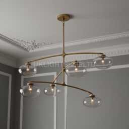 1950's Mid-Century Modern Brass Chandelier 6 Lights Mobile Round Chandelier-Pendant Light Sputnik Chandelier-Italian Ceiling Fixture - thumbnail 2
