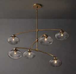1950's Mid-Century Modern Brass Chandelier 6 Lights Mobile Round Chandelier-Pendant Light Sputnik Chandelier-Italian Ceiling Fixture