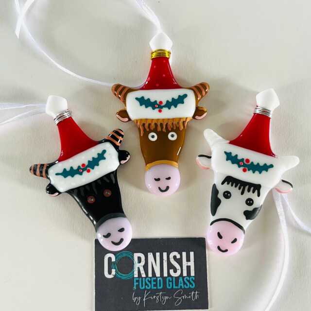 Fused Glass Cow Christmas Decorations - Glass Decoration, Tree Cornwall - image 1