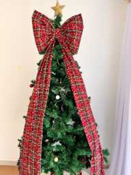 Red Plaid Christmas Tree Giant Bow Decoration - thumbnail 1