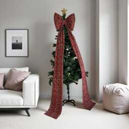 Red Plaid Christmas Tree Giant Bow Decoration - thumbnail 3