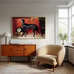 Vintage Greyhound Print Edwin Henry Landseer, Black Dog Art - thumbnail 1