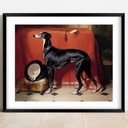 Vintage Greyhound Print Edwin Henry Landseer, Black Dog Art - thumbnail 2