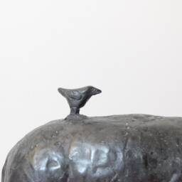 Bronze Sheep Sculpture With Bird Minimalist Metal Art - thumbnail 2