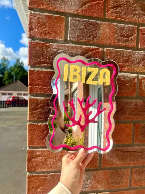 Travel Print Inspired Wavy Mirror, Ibiza Lover, Gift, Wall Mirror - image 1