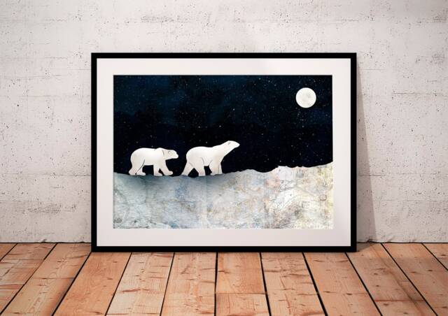 Bears in The Snow, Bear Print, Arctic Polar Poster, Nursery Decor, Wall Kids Bedroom, Anniversary Print - image 1