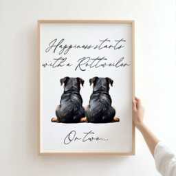 Happiness Starts With A Rottweiler Or Two Wall Print, Rottie Dog Print - thumbnail 2