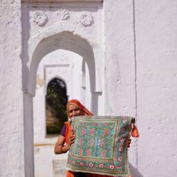 Turquoise Bohemian Quilt King/Queen Size Indian Block Print Bedspread - thumbnail 3