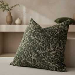 Green Linen Tropical Leaf Pillow Cover, Botanical Cushion - Duties Paid Usa - thumbnail 1