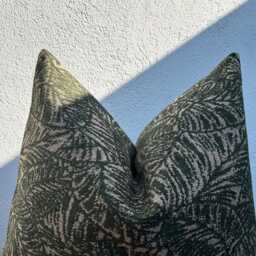 Green Linen Tropical Leaf Pillow Cover, Botanical Cushion - Duties Paid Usa - thumbnail 3