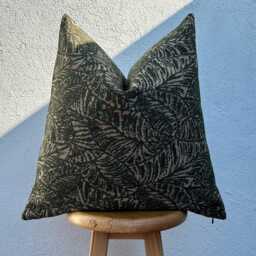 Green Linen Tropical Leaf Pillow Cover, Botanical Cushion - Duties Paid Usa - thumbnail 2