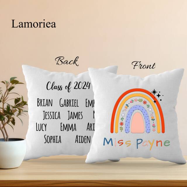 Customized Teacher Rainbow Pillow, Appreciation Square Thank You Gifts, Throw Cushion, Pillow With Teacher's Name - image 1