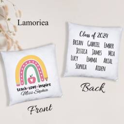 Customized Teacher Rainbow Pillow, Appreciation Square Thank You Gifts, Throw Cushion, Pillow With Teacher's Name - thumbnail 2