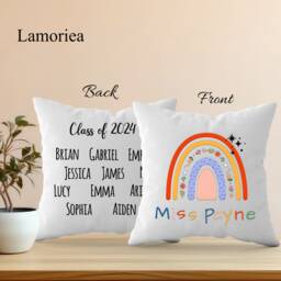 Customized Teacher Rainbow Pillow, Appreciation Square Thank You Gifts, Throw Cushion, Pillow With Teacher's Name - thumbnail 1