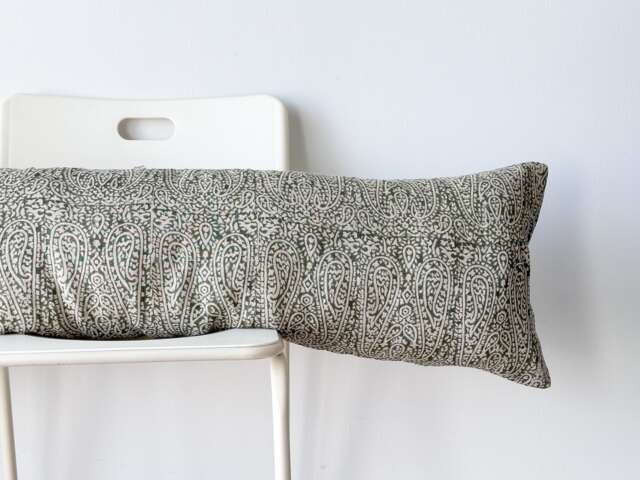 Block Print Lumbar Pillow Cover Floral Batik, Boho Farmhouse - 14 X 48 - image 1